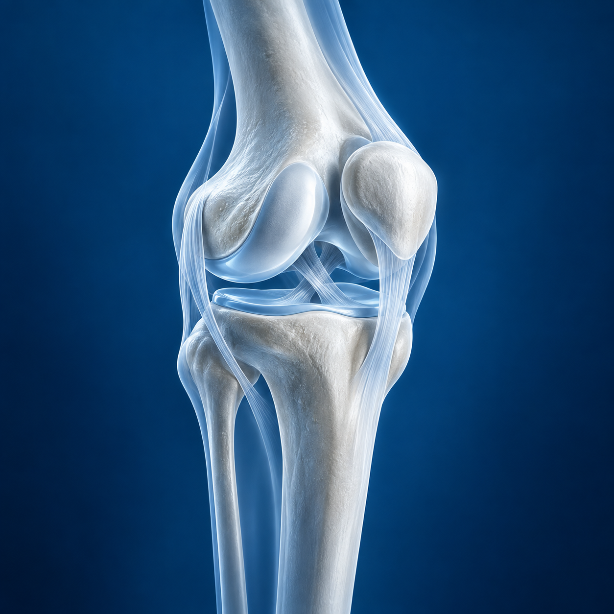 Visualización abstracta de una rodilla con tecnología de titanio